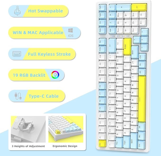 Ajazz Mechanical Gaming Keyboard,Hot Swappable Mechanical Keyboard with Numeric Pad,Compact USB Wired Keyboard 100 Keys Double-Shot ABS Keycaps,N-Key Rollover RGB Custom Keyboard for PC Mac(MX Red)
