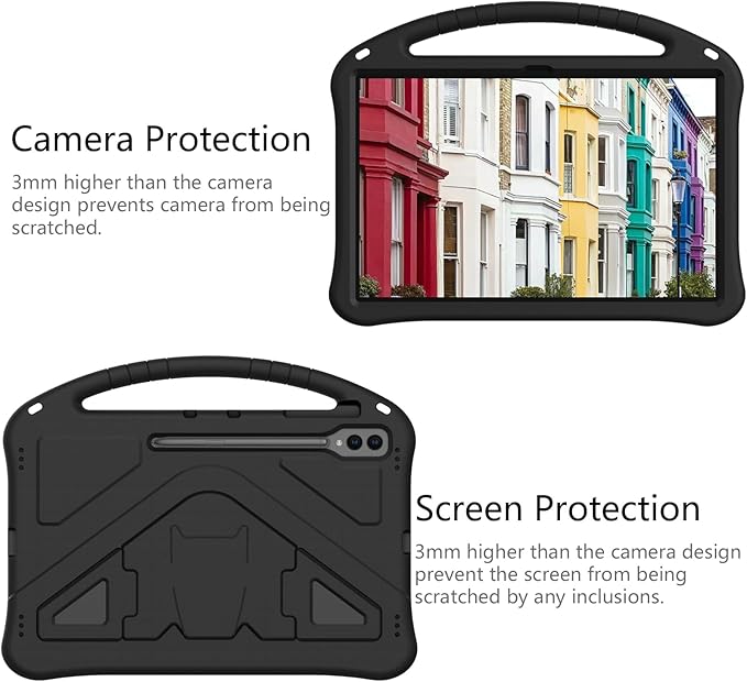 Kids Case for Samsung Galaxy Tab S10 Ultra/S9 S8 Ultra 14.6-inch Tablet, Techcircle Light Weight Shock Proof EVA Foam Handle Rugged Stand Protective Cover, Black