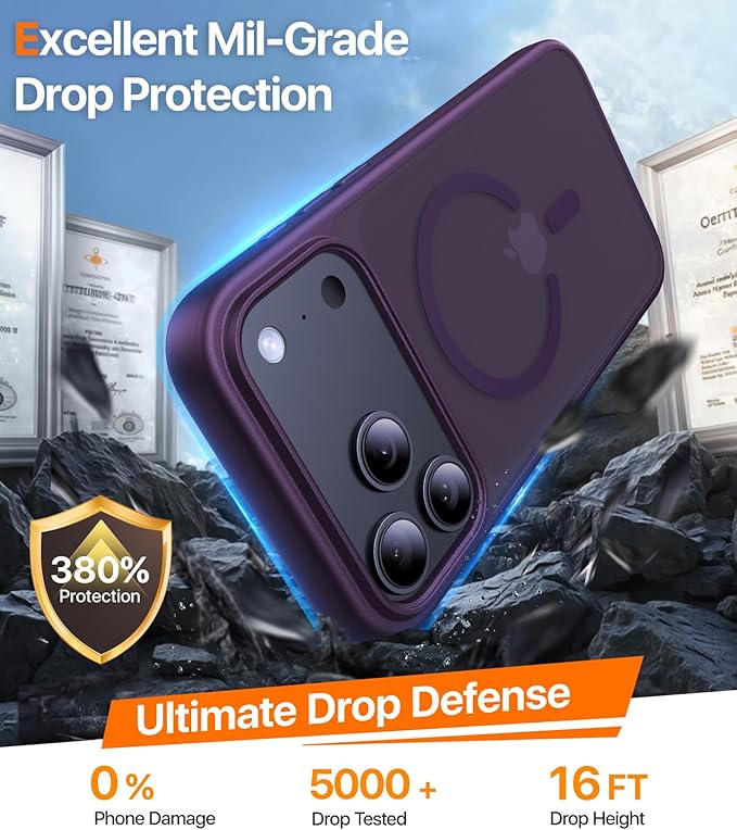 Magnetic for iPhone 17 Pro Case,[Anti-Slip][Compatible with MagSafe][Military Grade Drop Protection] Shockproof Protective Translucent Matte Phone Case for iPhone 17 Pro Case,Deep Purple
