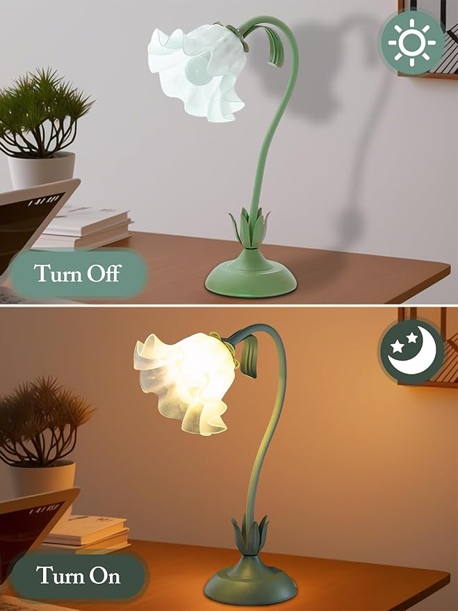 AQDZCNF Flower Table Lamp,LED Reading Light Bedside Vintage Flower Night Light,3 Colors Modes Kawaii Bedside Lamps Decor,Living Room Bedroom Room Lighting Table Lamps Home Decoration (Green)