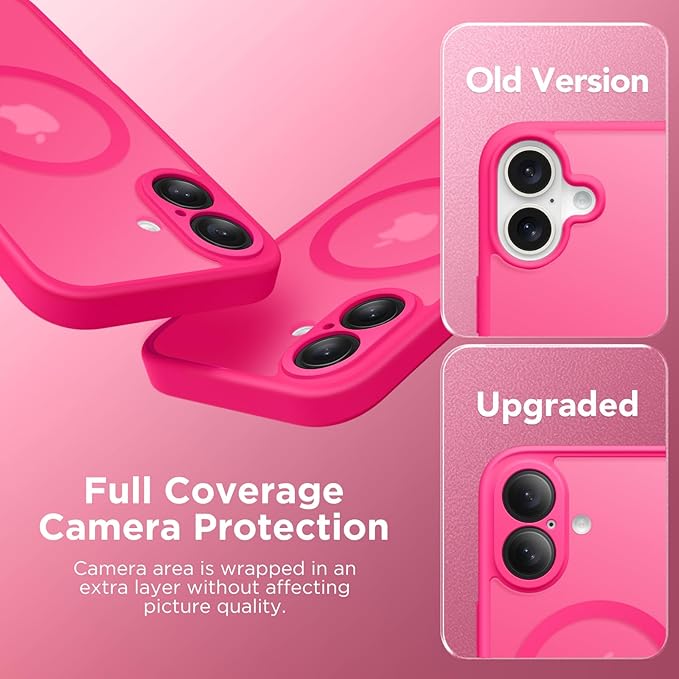 CAPRARO Magnetic Compatible with iPhone 16 Case, Upgraded [Full Camera Protection] [Compatible with MagSafe] Protective Translucent Matte Women Girl Phone Case Cover, Hot Pink