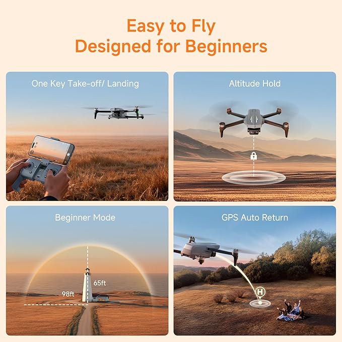 Ameta Drones with Camera for Adults 4k UHD, S20 GPS Drone for Kids and Beginners with Auto Return/50 Minutes/Brushless Motor/Altitude Hold/Beginner Mode, Cool Toys Gifts for Men Boys(Under 249g)