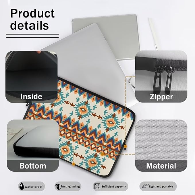 Aztec Boho Laptop Protective Sleeve for Women Men 15 inch Computer Sleeve Neoprene Laptop Bag Lightweight Lap Top Case Suitable for Travel School Office Organizers Brown