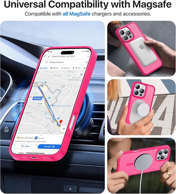 Magnetic for iPhone 16 Pro Max Case, [Compatible with MagSafe][Military-Grade Drop Protection][Anti-Yellowing] Shockproof Translucent Matte Cover for iPhone 16 Pro Max Phone Case,Hot Pink