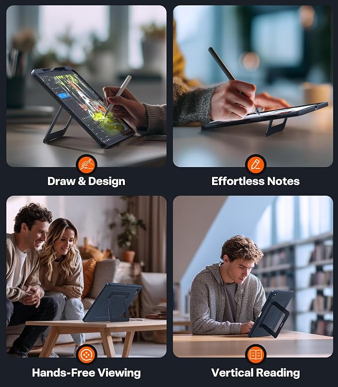TORRAS Ostand K1 Guardian for iPad Pro 11 inch Case M5 2025 & 2024 M4, Ultra Stable Stand, Multiple Adjustable Viewing Angles, Slim Protective Kickstand iPad Pro 11 Case with Pencil Holder, Black