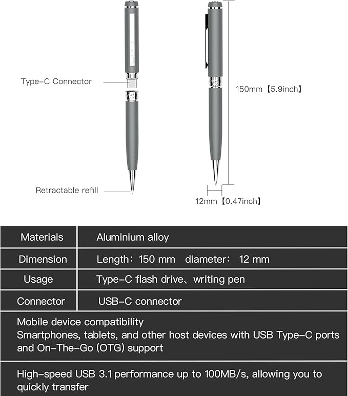 64GB USB C Flash Drive Pen, Portable USB Memory Stick with Pen Design, Type C + Dual USB3.0 High Speed Flash Drive with Smooth Writing, Compatible with Smartphone Tablet Computer iPhone 15 16
