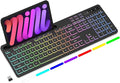 Soueto Wireless Keyboard with 7-Color RGB Backlit, Full-Size Computer Keyboard with Phone Tablet Holder, 2.4G Rechargeable Gaming Keyboard with Light Up Keys, Compatible with Mac, Windows (Black)