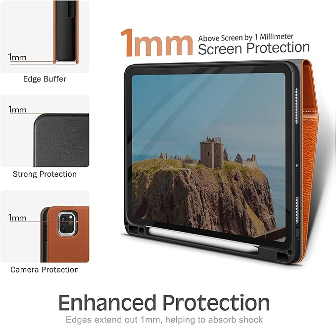 KingBlanc Case for iPad Pro 13-inch (M5 2025, M4 2024) with Pencil Holder, PU Leather Book-Style Cover, Auto Sleep/Wake, Pencil Pro & USB-C Compatible, Multi-Angle Stand for Viewing & Drawing, Brown