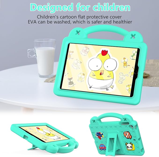 AKABEILA Compatible with Apple iPad Mini 1/2/3/4/5 Tablet Case, Kids Friendly Universal Lightweight Shockproof Protective Case with Shoulder Strap & Stand Handle Mint Green