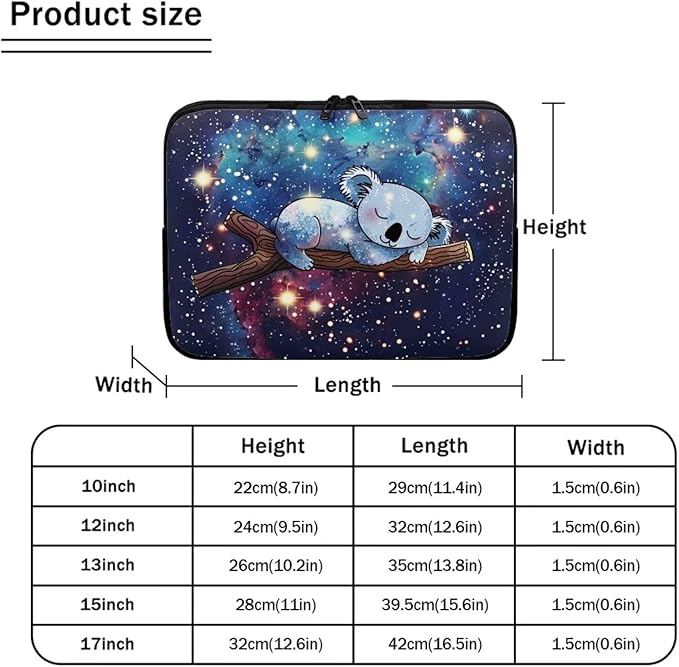 Galaxy Koala Laptop Sleeve Case for Women Kids 15 inch Laptop Protector with Multiple Uses Lightweight Computer Sleeve Tablet Bag Laptop Carrying Case Gifts for Girls