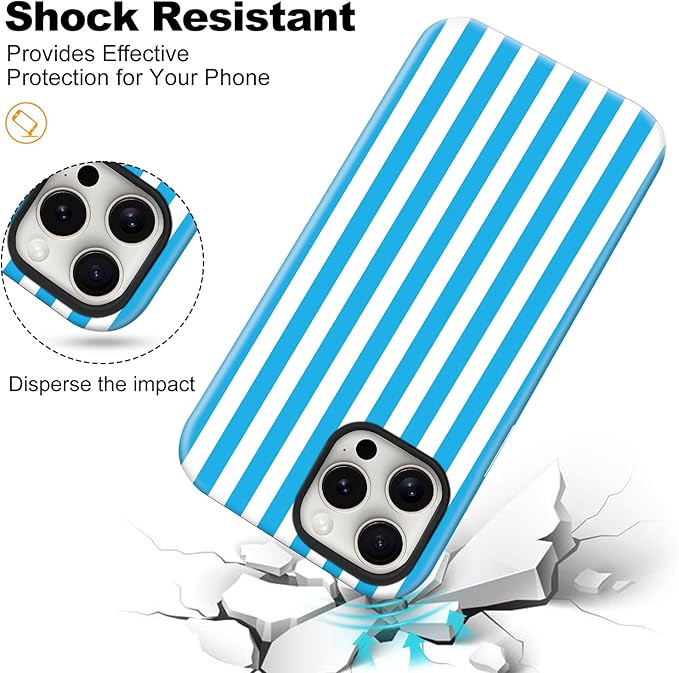Magnetic for iPhone 13 Pro Max Case Cute Stripes Phone Case, Shockproof Slim TPU and Hard PC Protective Phone Cover Compatible with MagSafe Designed for Women Girls, Deep Blue