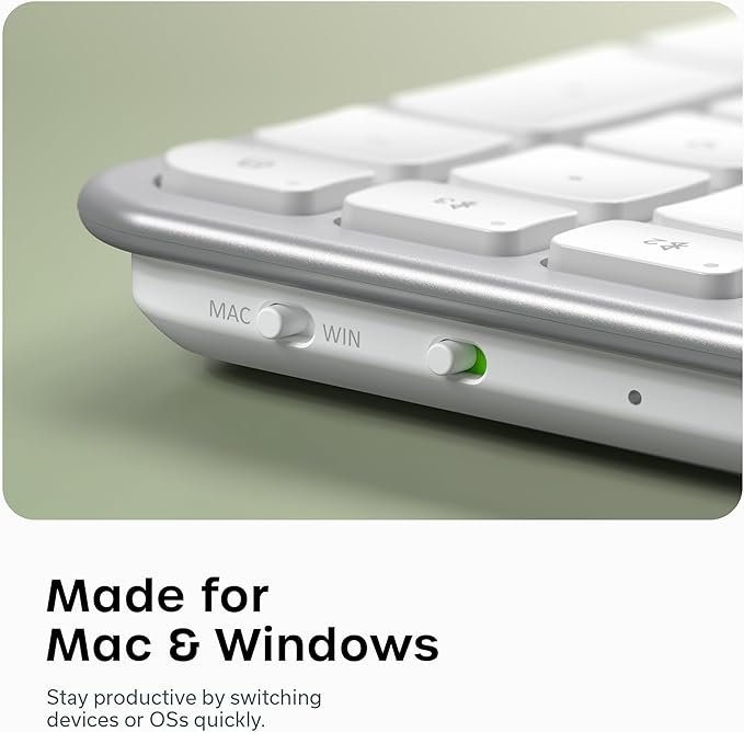 Satechi Slim EX3 Wireless Keyboard, Full-Size Keyboard w/Numpad, Multi-Device Bluetooth, 2.4GHz Connection for macOS, Windows, Android, Instant OS Key Remap,USB-C Rechargeable Battery, Silver