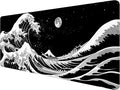 Japanese Sea Wave Anime Desk Mat Black and White Kanagawa XL Mouse Pad Large Mousepad Extended Laptop Keyboard Mat Gaming Desk Pad Mouse Mat 31.5"x11.8" Office Computer Keyboard Laptop Home