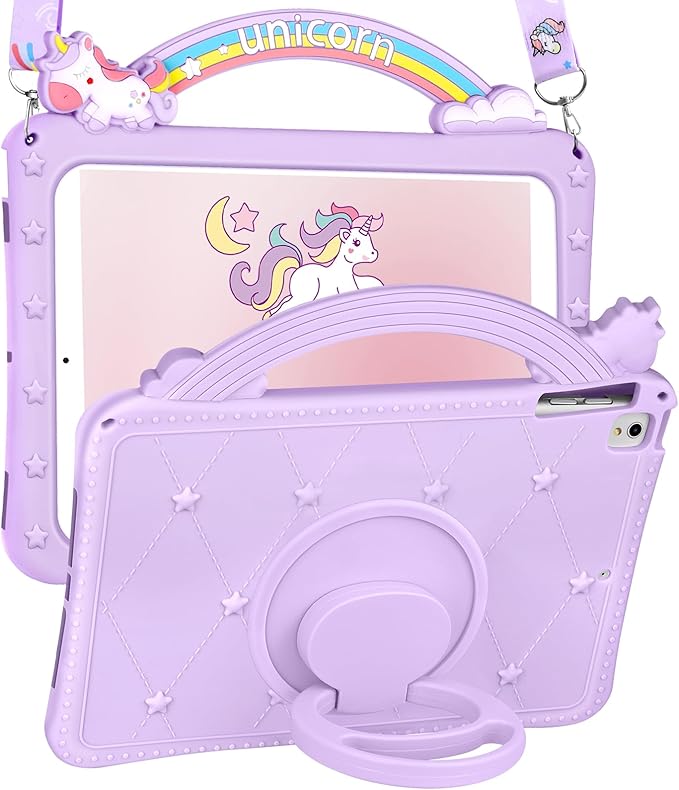 Wazzasoft for iPad Air 3rd Generation Case 2019, for iPad Pro 10.5 Inch Case 2017 - Girls Cute Girly Kawaii Purple Design Cover with Rotating Stand & Strap Silicone Funda for iPad Pro 10.5"/Air 3rd