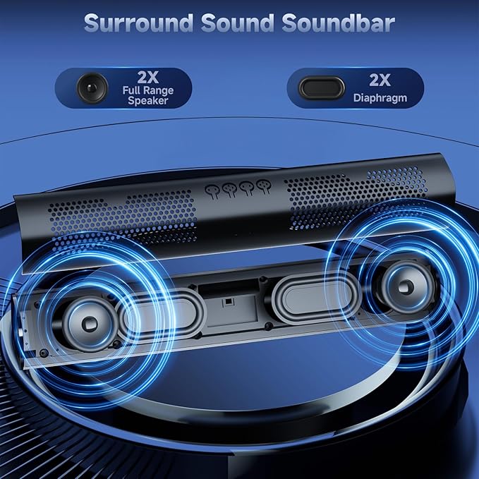 SOULION Bluetooth Computer Speakers with Dynamic LED Light, USB Plug & Play PC Speakers with Switch Button, Clearly Sound Soundbar for Desktop Laptop Monitor MG(USB-C to USB Adapter Included)