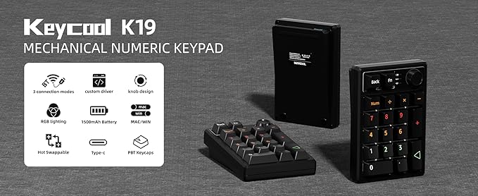 Gasket Creamy Mechanical Numpad Programmable Macro Keypad Wireless 2.4G/Bluetooth 5.0/Wired USB-C RGB Backlit Hot Swappable Number Pad Rechargeable Numeric Keyboard Metal Knob, Black