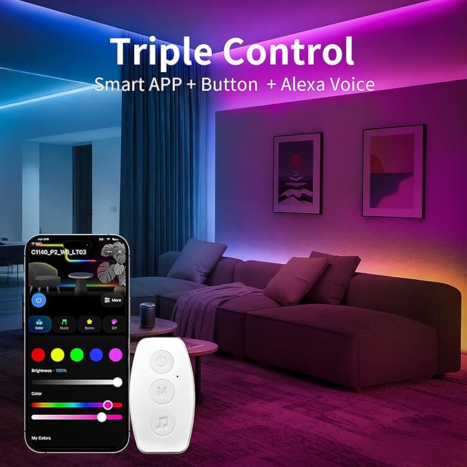 KSIPZE 100FT LED Strip Lights, RGB LED Lights for Bedroom, Smart APP Control LED Lights, Music Sync, DIY Multiple Colors, Flexible Color Changing LED Strip Lighting for Home Room Decor