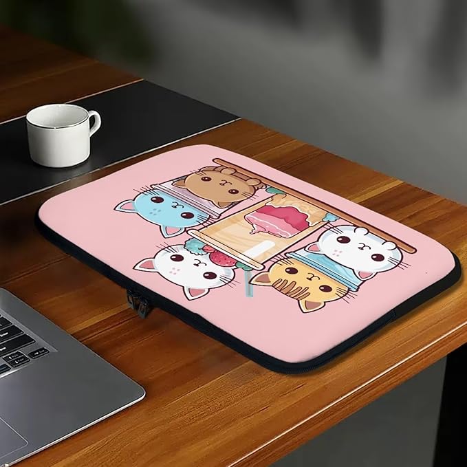 Cute Cat Laptop Sleeve for Women Girls 17 inch Laptop Protector with Multiple Uses Lap Top Case Lightweight Computer Carrying Case Kawaii Tablet Bag for Daughters Pink