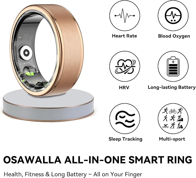 Smart Ring for Women Men,Fitness Ring with 24/7 Activity Tracking,Stress,Sleep Monitoring,No APP Subscription Fees,Compatible with iOS & Android, HarmonyOS Rose Gold, 9#