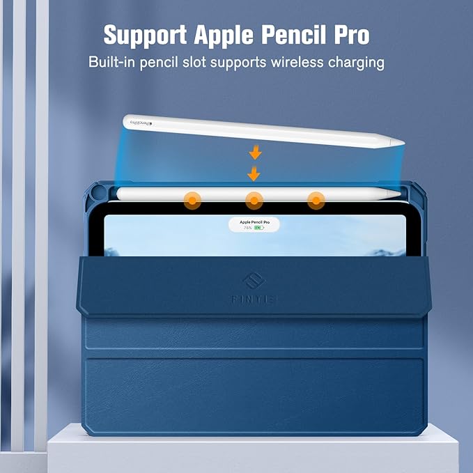 Fintie Hybrid Slim Case for iPad Mini 7 (A17 Pro, 7th Generation) 2024 / iPad Mini 6 (6th Gen) 8.3 Inch, [Built-in Pencil Holder] Shockproof Cover Clear Transparent Back Shell, Marine Blue