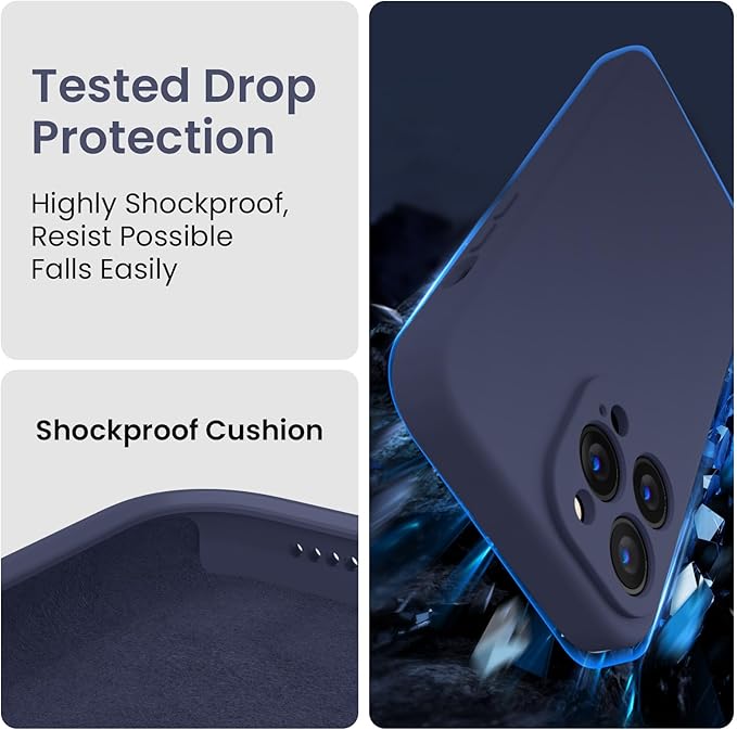 FireNova Designed for iPhone 13 Pro Case, Silicone Upgraded [Camera Protection] Phone Case, Soft Anti-Scratch Microfiber Lining Inside, 6.1 inch, Navy Blue