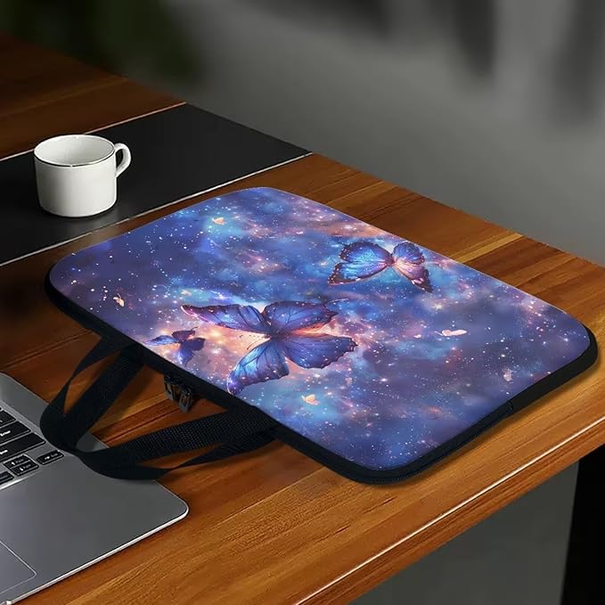 Galaxy Butterfly 17 Inch Laptop Bag Handle Chromebook Case Sleeve Computer Protect Pouch Holder Notebook Sleeve Neoprene Chromebook Cover Soft Carrying Travel Case for Women