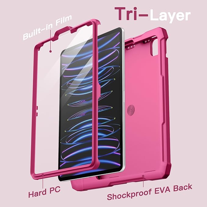 JETech Kids Case for iPad Pro 11 Inch (2022/2021/2020/2018 Model), iPad Air 5/4 (10.9-Inch) with Built-in Screen Protector, Shockproof Full-Body Handle Stand Tablet Protective Cover (Plum)