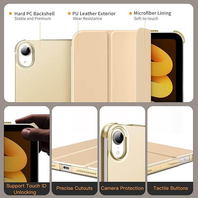 MoKo for iPad mini 7 (A17 Pro) Generation Case 2024, iPad mini 6 Case 2021, 8.3-inch Slim Lightweight Protective Hard Back PC Shell Stand Cover Support Touch ID, Auto Wake/Sleep, Clay