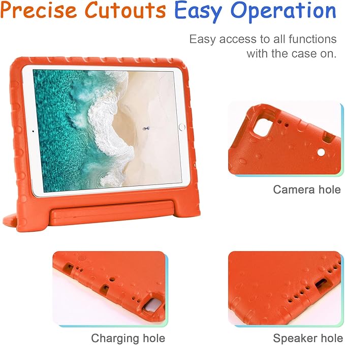 Kids Case for iPad 9th/8th/7th Generation (2021/2020/2019), iPad 10.2" Shockproof Case, Techcircle Handle Stand Lightweight EVA Foam Bumper Protective Rugged Drop Protection Child Proof Cover, Orange