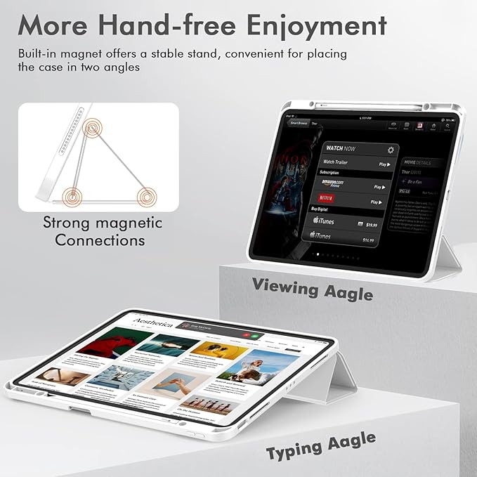 ZryXal New iPad Air 13 Inch Case M3 2025/M2 2024 with Pencil Holder, Trifold Stand Smart Case with Soft TPU Back,Auto Wake/Sleep(White)
