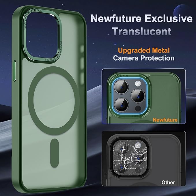 Newfuture Designed for iPhone 14 Pro Max Case with Magnetic [13 FT Military Drop Protection] [Compatible with Magsafe] Slim Translucent Matte Shockproof with Anti-Fingerprint Phone Case, Dark Green