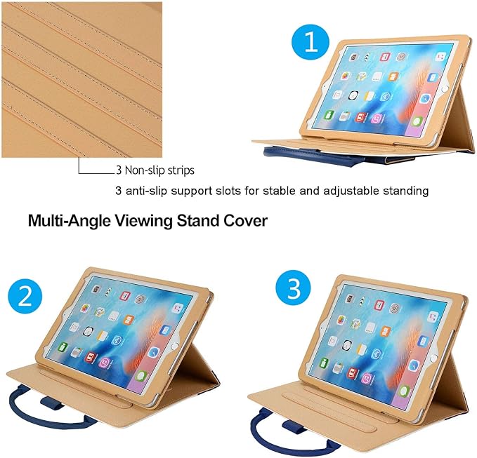 Cute Case for iPad 9th Generation 2021 / iPad 8th 7th Gen/iPad 10.2 Inch, Slim Handbag Leather Protective Cover with Stand Hand Strap Pocket for Girls Woman Kids for iPad 9 8 7,Blue