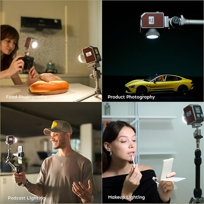 Harlowe Micro 8 Spectra Portable Led Light for Photo and Video Recording 8W RGBCW Soft Fill Light 1700K-10000K CRI/TLCI 96+ Small Camera Lighting Kit for Studio and Travel Content Creators, Master Kit
