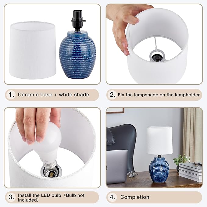 EJIAXIN Table Lamps Set of 2-13.75" Small Bedside Lamps - Classic Farmhouse Ceramic Table Lamp for Bedroom, Living Room, Nightstand, Office, Side Desk Lamp, End Table