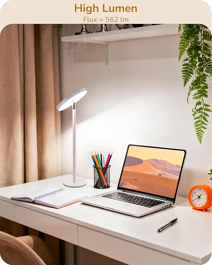 EDISHINE LED Table Lamp with 2 Adjustable Height, 5%-100% Dimmable & 3 Color Temperature, Touch Control, Modern Desk Lamp for Home Office, Living Room, White