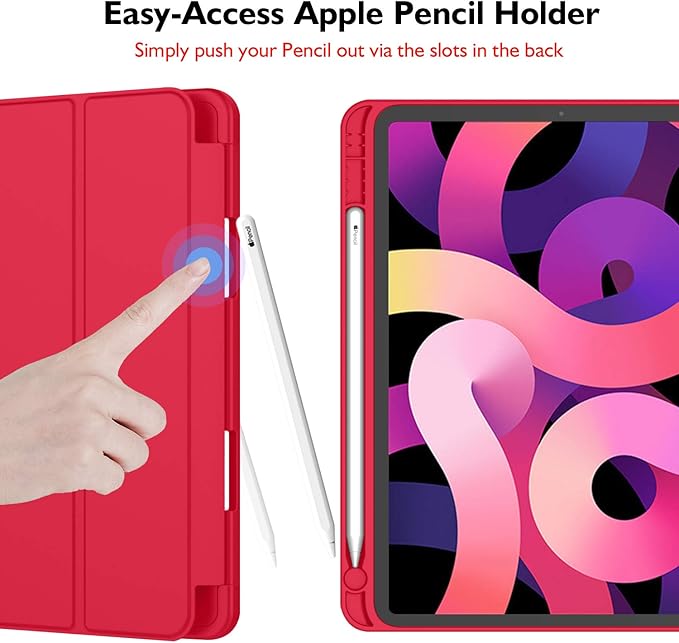 iMieet iPad Air 11 Inch Case M4/M3/M2(2026/2025/2024), iPad Air 5th/4th Generation Case 2022/2020 10.9 Inch with Pencil Holder,Trifold Stand Smart Case with Soft TPU Back(Red)
