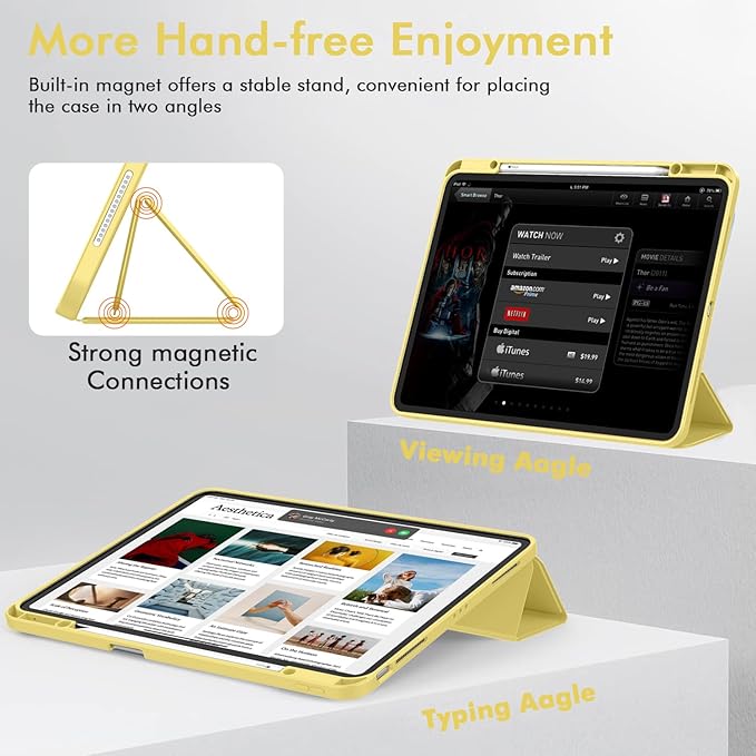 ZryXal New iPad Air 13 Inch Case M3 2025/M2 2024 with Pencil Holder, Trifold Stand Smart Case with Soft TPU Back,Auto Wake/Sleep(Yelow)