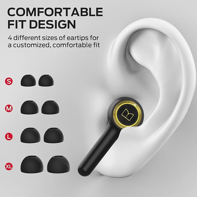 Monster Clarity 102 Plus Wireless Earbuds, Bluetooth Headphones with HiFi Stereo, 4 ENC Mic for Crystal Clear Call, 30H Playtime, Type-C Charging, IPX6 Waterproof in-Ear Ear Buds for Sports (Gold)