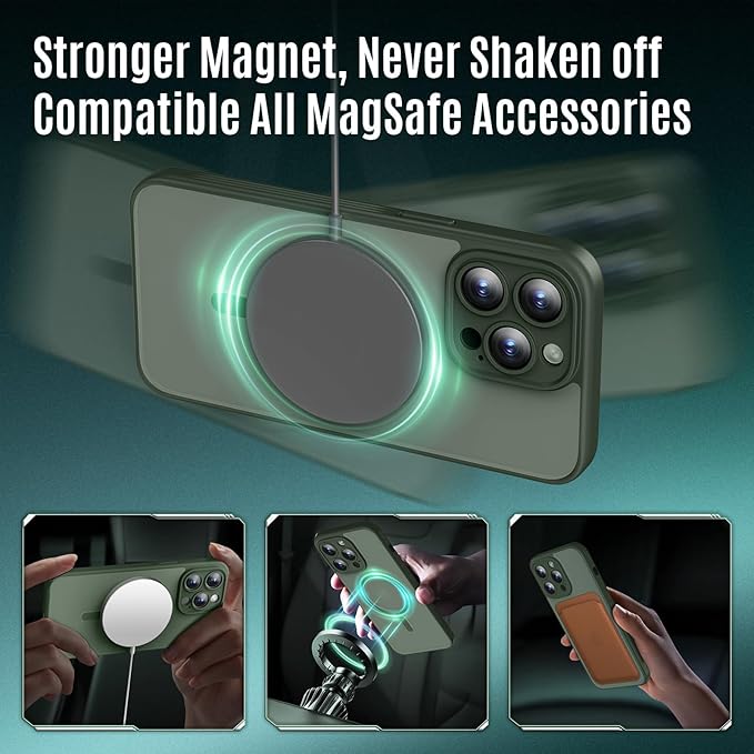 Symcele Designed for iPhone 13 Pro Max Case, Compatible with MagSafe, with Privacy Screen Protectors X2, [Camera Protection] [15FT Military Drop Protection] Shockproof Phone Case, 6.7", Alpine Green