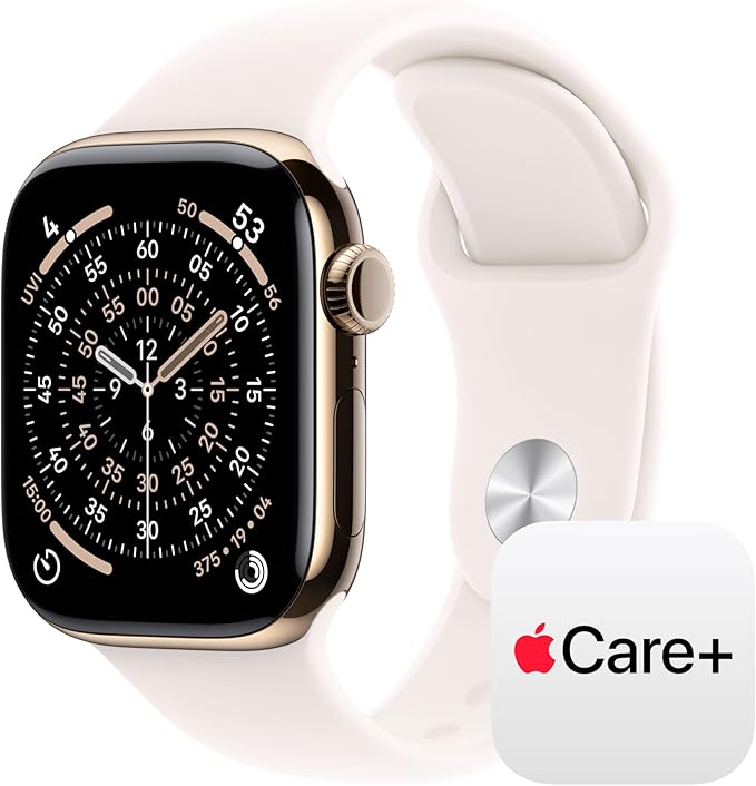 Apple Watch Series 11 [GPS + Cellular 42mm] Smartwatch with Gold Titanium Case with Light Blush Sport Band - S/M. Sleep Score, Fitness Tracker, Health Monitoring with AppleCare+ (2 Years)