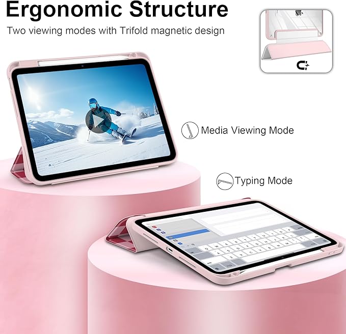TWOLSKOO Case for iPad Pro 11-inch (M5 2025 / M4 2024), Clear Acrylic Back with TPU Bumper, Pencil Holder, Trifold Stand, Auto Sleep/Wake, Pink Checkerboard