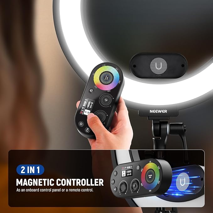 NEEWER RL45C 18" Edge Lit 45W RGB LED Ring Light with Phone Tripod Stand Remote CRI95+ 3100lux/0.5m 2500K–10000K 360° Full Colors App/2.4G Control Compatible with iPhone Selfie Makeup Video Recording