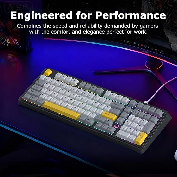 FIRSTBLOOD ONLY GAME. AK980 101-Key Hot-Swappable Mechanical Keyboard, Gasket Mount RGB Backlit, Programmable Macro, Full N-Key Rollover, with Dreamscape Linear Switches (Starfall Gray)