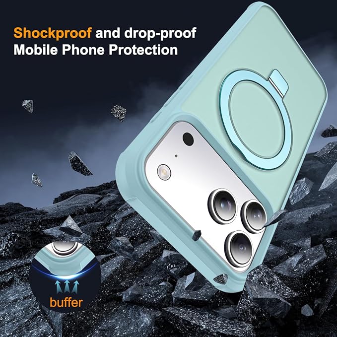 SKYLMW Compatible with iPhone 17 Pro Max Case with Invisible Magnetic O-Ring Stand Military-Grade Translucent Case for iPhone 17 ProMax 6.9" [Compatible with Mag-Safe][Great Grip Feeling], Blue