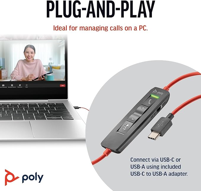 Poly Blackwire 8225 Premium Wired Headset (Plantronics) – Active Noise Canceling – Hi-fi Stereo - Connect to PC/Mac - Works w/Teams, Zoom - Amazon Exclusive
