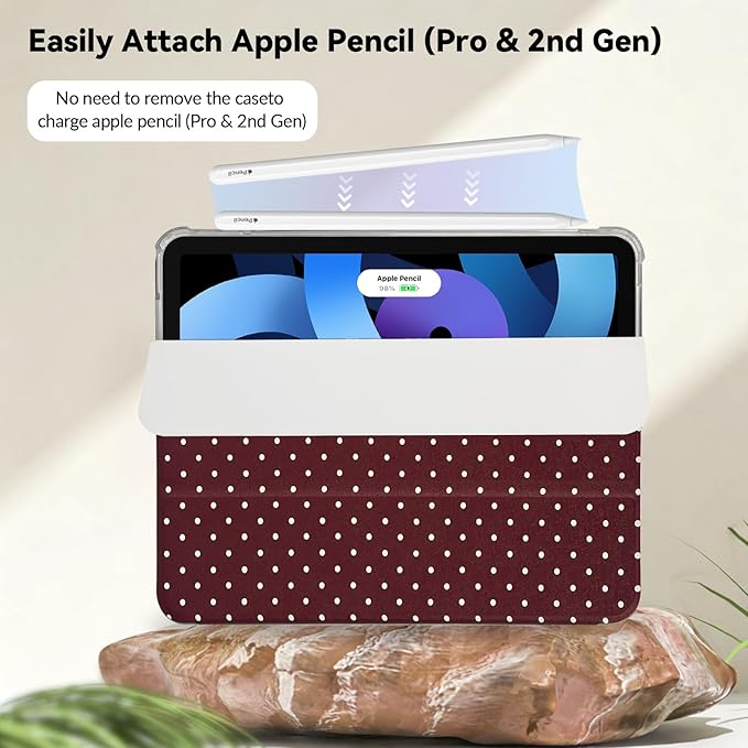 Lovmooful Compatible for iPad 11th 11-Inch A16 (2025),iPad 10 (10.9-Inch,2022 Model,10th Generation) Case with Pencil Holder Cute Polka Dot Aesthetic Design Soft TPU Trifold Stand Protective-Wine Red