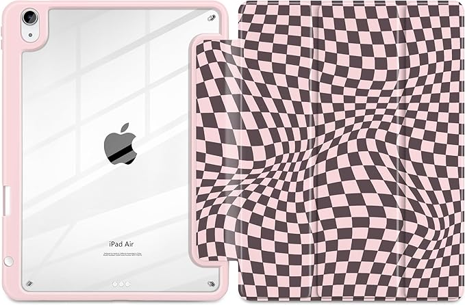 Case for iPad Air 13 inch 2026 M4 2025 M3 2024 M2 Release with Pencil Holder - Aesthetic Cute Design Trifold Cover with Soft TPU Bumper Clear Back Auto Sleep for Girls Women, Abstract Lattice