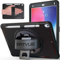 BATYUE case for iPad Air 3rd Gen 2019 & iPad Pro 10.5" 2017, Heavy Duty Rugged Protective Cover with 360° Swivel Stand, Leather Hand Strap & Pencil Holder - for Business, Outdoor, Sales Reps - Black