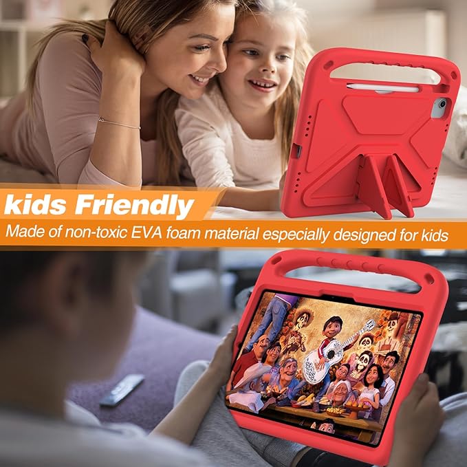 Dteck for iPad Air 13/iPad Pro 13/12.9 Case, Shockproof Protective Handle Stand Pencil Holder EVA Case, Red