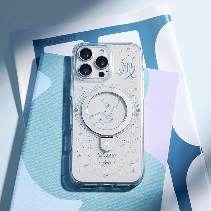CASEKOO Virgo [Zodiac Collection] for iPhone 15 Pro Max Case with Magnetic Ring Stand [Compatible with MagSafe] [Military-Grade Protection] Fashion Clear Back Design, Soft Edge